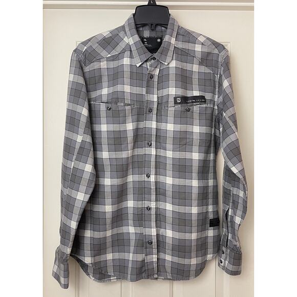 G-STAR Waterpatrol Shirt Mens Large Gray Plaid Flannel Zip Button Up - Picture 3 of 16